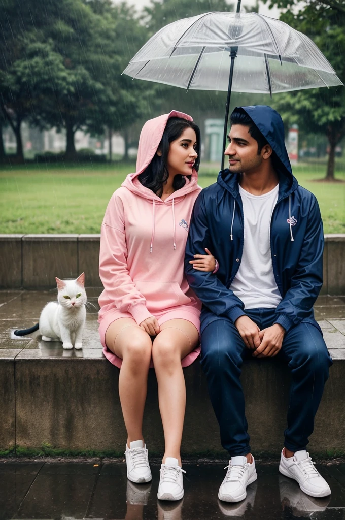 Couple in Rain with Umbrella ai photo editing | Tik Tok trending photo editing | bing image creator Prompt
realistic Pakistani 20 Year old cute Couple sitting in the Park with an umbrella and boy' wearing a yellow hoodie with name "SHAHZAD" write on it, Girl wearing a pink hoodie with name "Haseena" write on it, after rain and beautiful lonely Couple, with Cute white Cat, rainy mood, realistic picture, pretty couple, emotional picture, profile pic, rainy weather, beautiful realistic photo, rainy day, hyperealistic photo, it is rain