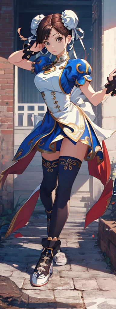 chun-li,((masterpiece)), ((best quality)), ((ultra detailed)), ((kawaii)), cute, (lovely), ((extremely detailed)), ((8K)), (beautiful),flat breast, tiny breast,full body