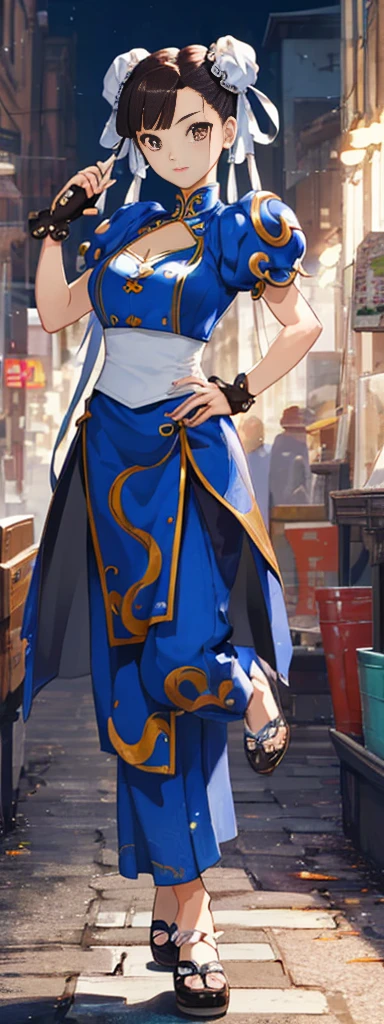 chun-li,((masterpiece)), ((best quality)), ((ultra detailed)), ((kawaii)), cute, (lovely), ((extremely detailed)), ((8K)), (beautiful),flat breast, tiny breast,full body