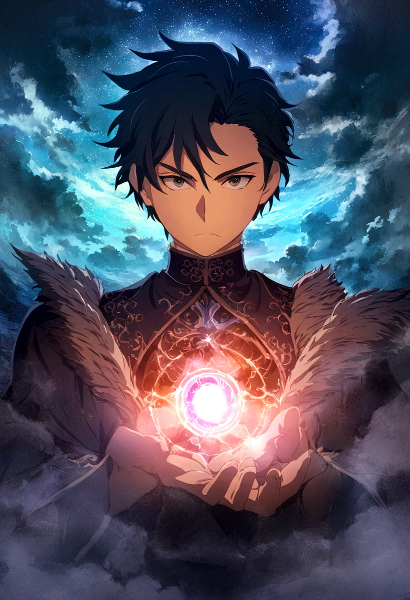 anime, One Boy Makoto Shinkai Cyril Rolland, Magic portal in the sky, anime epic artworK, Wide angle fantasy art, cloud vortex, maKoto shinKai. Digital Rendering, Inspired by Cyril Rolland, anime fantasy illustration, Space Sky. ８K