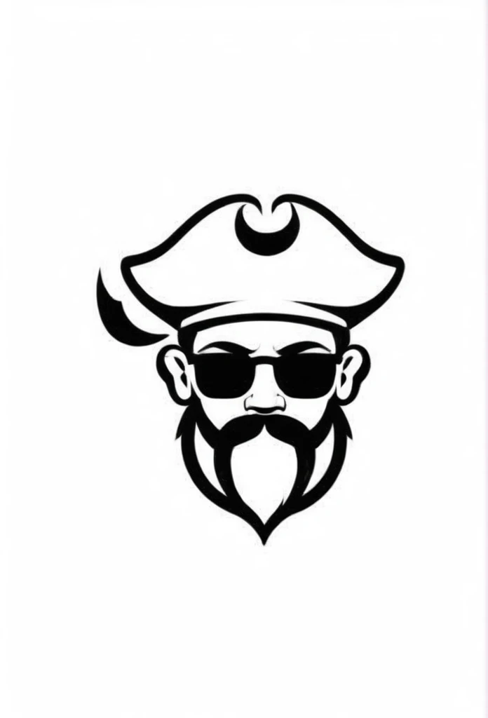 A stylish pirate-themed cafe logo with a pirate head、A slightly humorous logo with a coffee cup instead of a hat. Quite cool, chic and modern design. The background is white.
