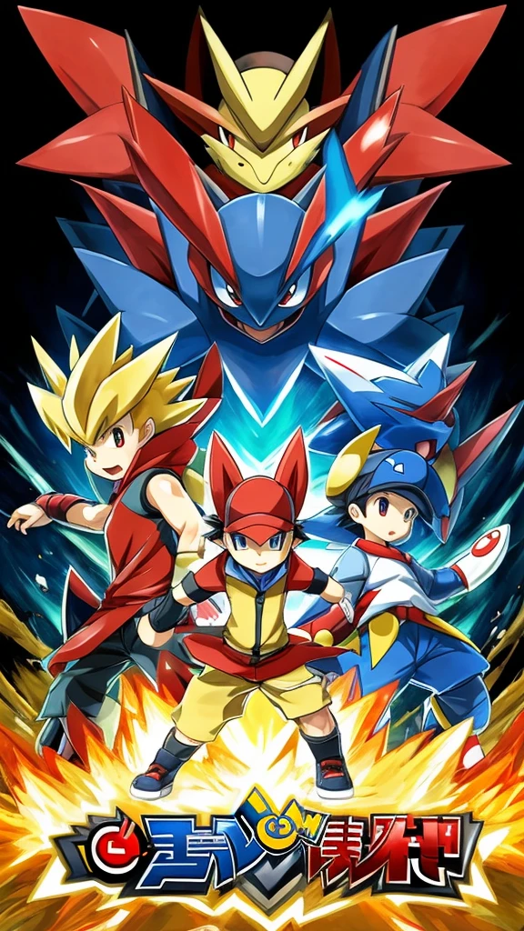 a group of pokemon characters standing in front of a dark background with the words pokemon, pokemon art style, illustration pokemon, pokemon anime style, pokemon style, ken sugimori art, for pokemon red and blue, promotional art, anime epic artwork, style of pokemon, anime picture, pokemon trainer, pokemon, epic video game art, epic artwork, trending anime artwork, 2 d digital video game art, Ken Sugimori, by Ken Sugimori, video game fanart, pokémon