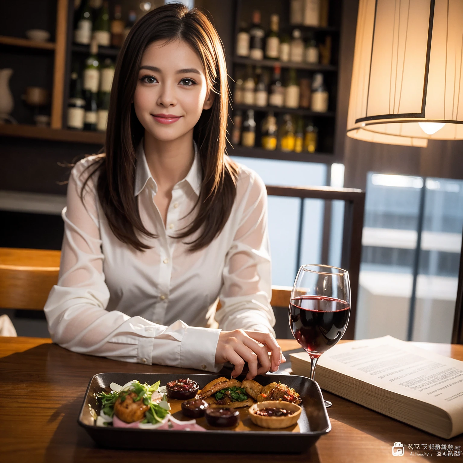 ((Highest quality、8K、masterpiece:1.3))、slimカップル、modelカップル、(Realistic, Intricate details:1.2), full-course dinner、Wine Party、Amazing view of the sunset sky and clouds、A bright smile、The wonderfulness of smile、Bright image、The beauty of wine, Beautiful Face, blue eyes, The light shines on your face, Blushing, short hair,Bright Face、 (Age 37), 39 years old, red wine 、Appetizers、Italian food、Wine bottle、Champagne、sparkling wine、Two beauties、Brown Hair、Shortcuts、Long sleeve shirt、dress、Beautiful woman 1, (slimな顔), (The body is slim), (Brown Hair), (Shortcuts), cheeks turn a little red,Attractive beauty、restaurant, In a prominent place (From the waist up) Nova Frog Style, actress, model, Upper Body, White wine, slim, wine glass, 中央に置かれたwine glass, smile, (smile: 1.15), Beautiful fine grain, Depth f/2,saturation, High Contrast, Strong light and shadow,Moist Body:1.5、3D texture、Delicate eyes、Brown Hair、The hair is very shiny、