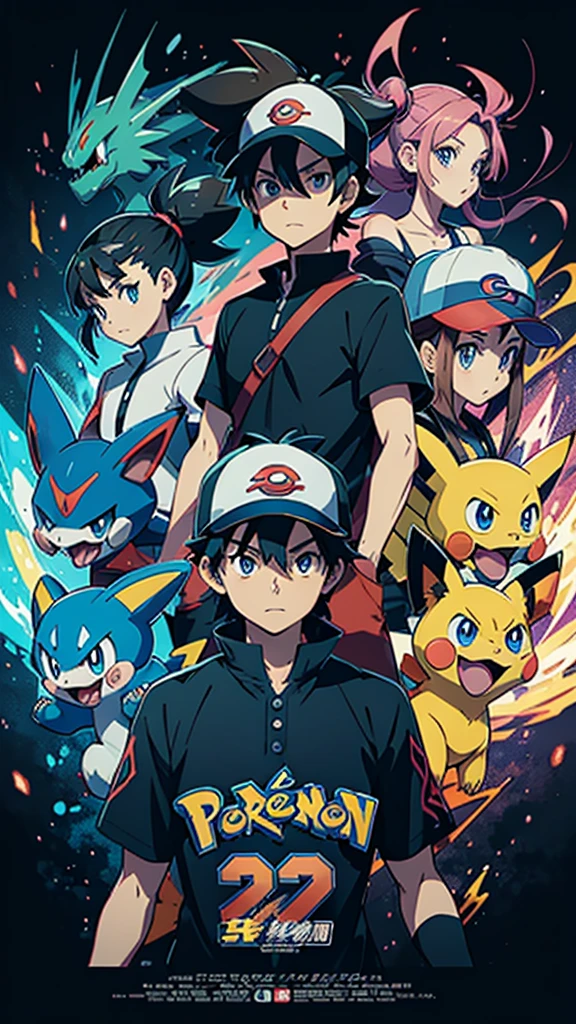 a group of pokemon characters standing in front of a dark background with the words pokemon, pokemon art style, illustration pokemon, pokemon anime style, pokemon style, ken sugimori art, for pokemon red and blue, promotional art, anime epic artwork, style of pokemon, anime picture, pokemon trainer, pokemon, epic video game art, epic artwork, trending anime artwork, 2 d digital video game art, Ken Sugimori, by Ken Sugimori, video game fanart, pokémon