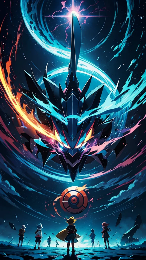 a group of pokemon characters standing in front of a dark background with the words pokemon, pokemon art style, illustration pokemon, pokemon anime style, pokemon style, ken sugimori art, for pokemon red and blue, promotional art, anime epic artwork, style of pokemon, anime picture, pokemon trainer, pokemon, epic video game art, epic artwork, trending anime artwork, 2 d digital video game art, Ken Sugimori, by Ken Sugimori, video game fanart, pokémon