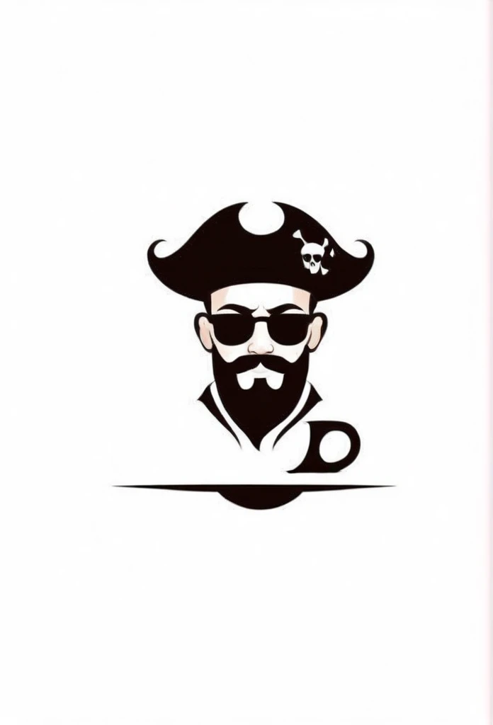 A cafe logo based on the concept of a stylish pirate. A pirate floating in the coffee. A pretty cool, chic and modern design. The background is white.