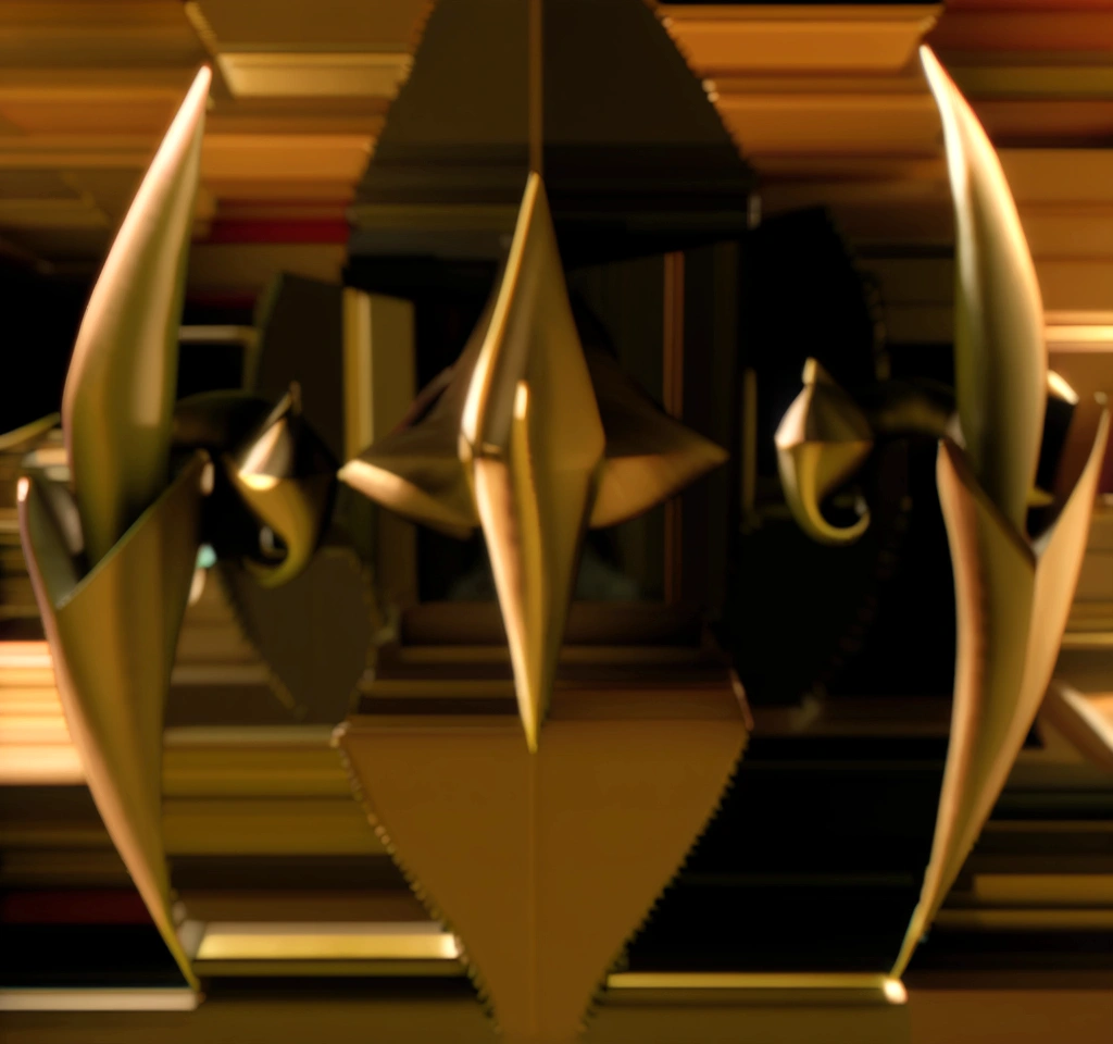 a golden sith thai crystal with three horns on top of it, designed by hr giger, in the style dune, 3d render, , thai chada, thai ratchapaten
