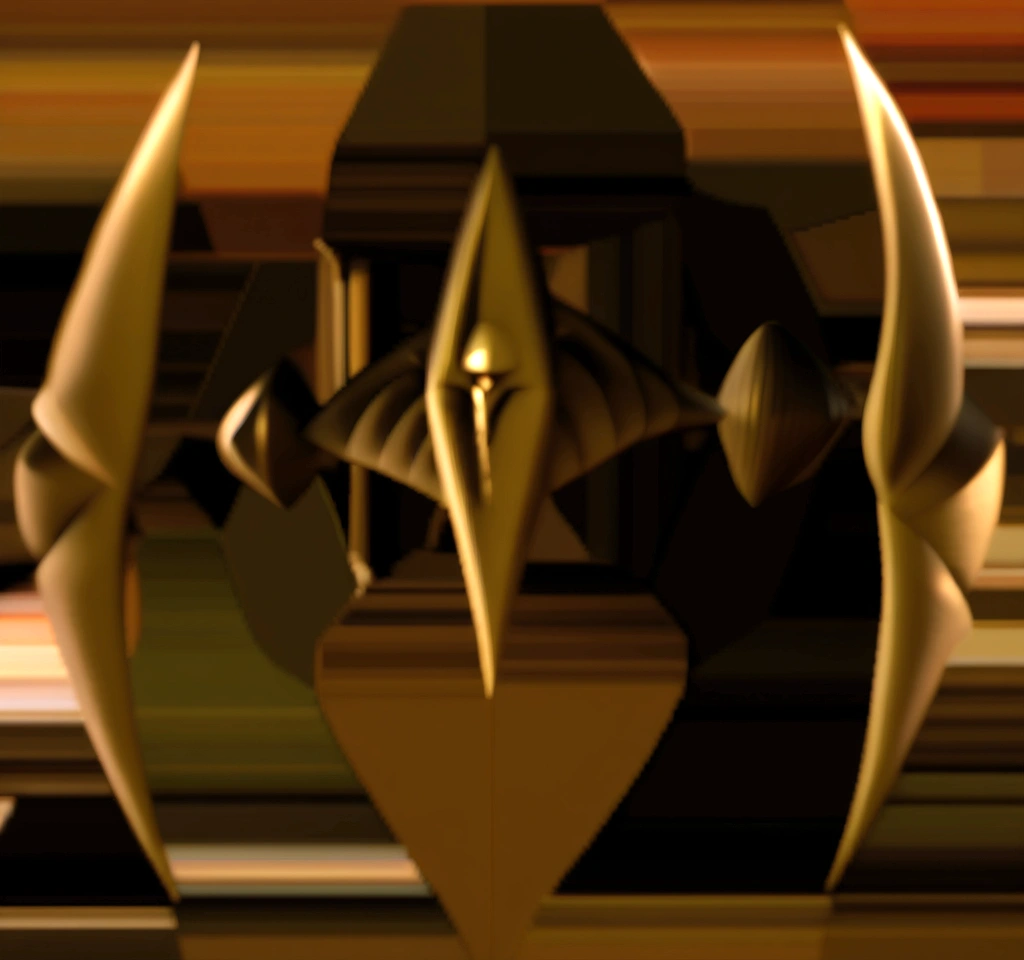 a golden sith thai crystal with three horns on top of it, designed by hr giger, in the style dune, 3d render, , thai chada, thai ratchapaten