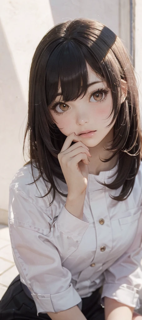 I can see the whole body,satono diamond,umamusume、facing this way、((I can see white panties))、((small bust))、nipple,A sheer white camisole、pleated mini skirt、black knee high socks、loafers,(highest quality、4k、8k、high resolution、masterpiece:1.2)、Super detailed、(photorealistic:1.37)、Portrait、sharp focus、feminine、delicate、white skin、subtle curves、gentle expression、soft lighting、Bright colors、artistic atmosphere,