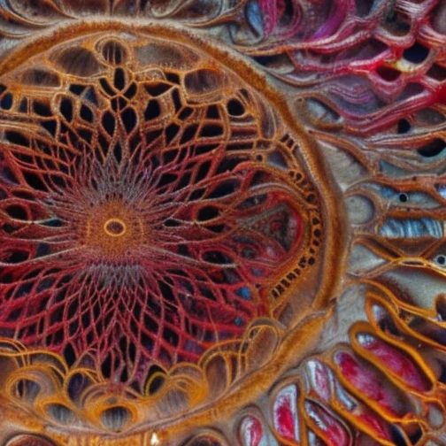 7+√(777×tan(7+7), mandala,dark red, pink flesh and coal black, organic matter, cellular colony, fractal,hyperdetailed, masterpiece, 3d modelling, deep,abstract art, digital art