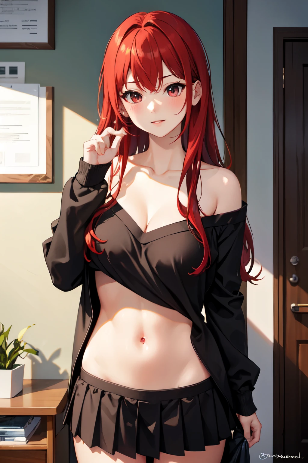 ((Highest quality)), ((masterpiece)), (detailed), high school girl, Lewd, red Hair,Returning home,Nice body, red hair