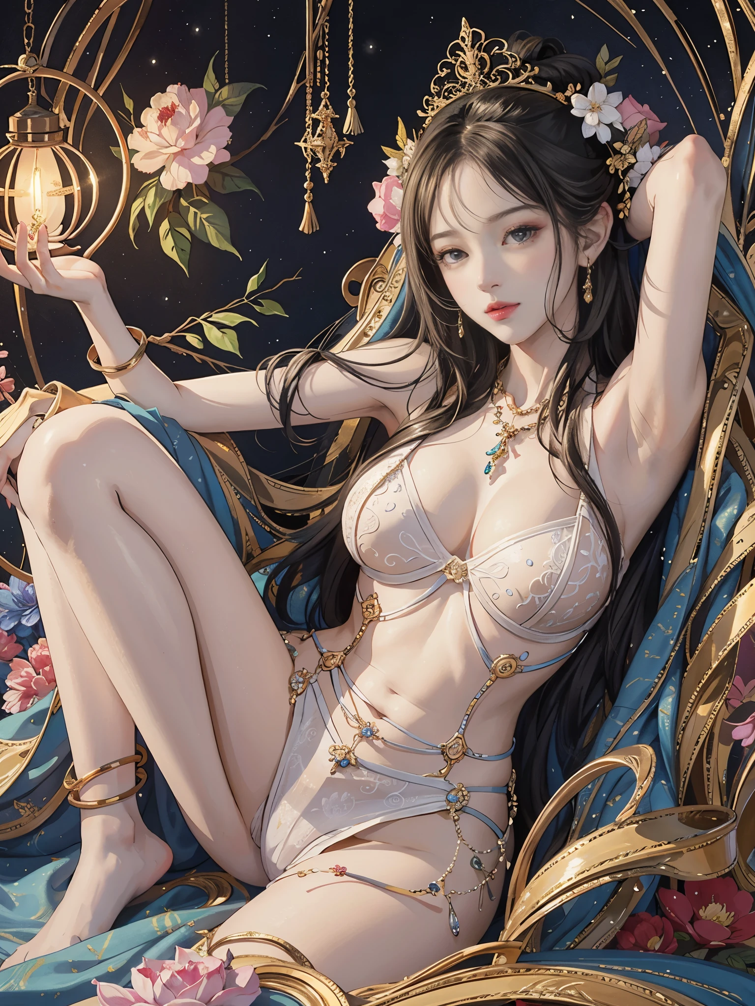 Full body beauty crawling on the bed,(tmasterpiece,top-quality,Best quality at best,offcial art,Beautiful and beautiful:1.2),(1 plump girl),The content is very detailed,Colorful,The most detailed,offcial art,Unity8k wallpaper,ultra - detailed,Beautiful and beautiful,Big breasts are beautiful,tmasterpiece,Best quality at best,(tangled,datura,Tangles,entangled),divinelight,artistically,Flash drawing,PerfectNwsjMajic