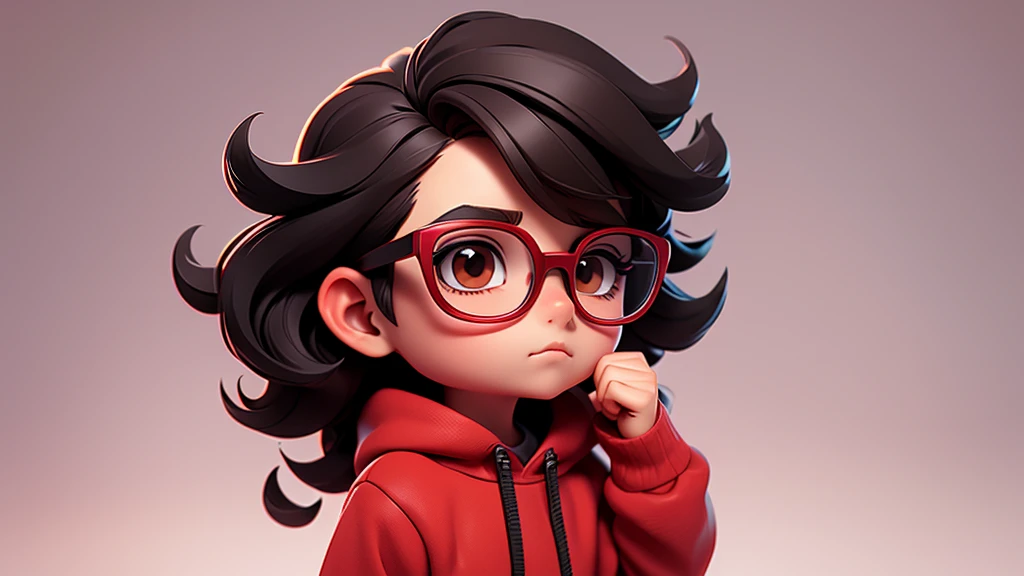 Surpise Boy chibi with Red pullover, dark brown eyes, black glasses, middle long texture crop style hair. Clear Background