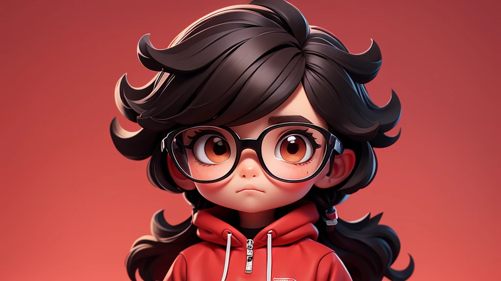 Surpise Boy chibi with Red pullover, dark brown eyes, black glasses, middle long texture crop style hair. Clear Background