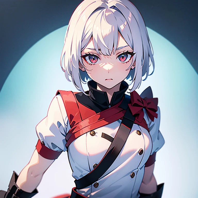 (white short hair)(red eye)(serious)(Take Katana)(katana have effect) 4K