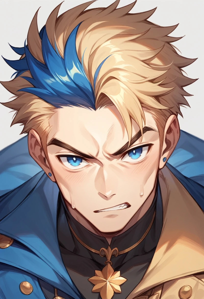 Boy of 18 years old and sapphire blue eyes and hair and handsome face 