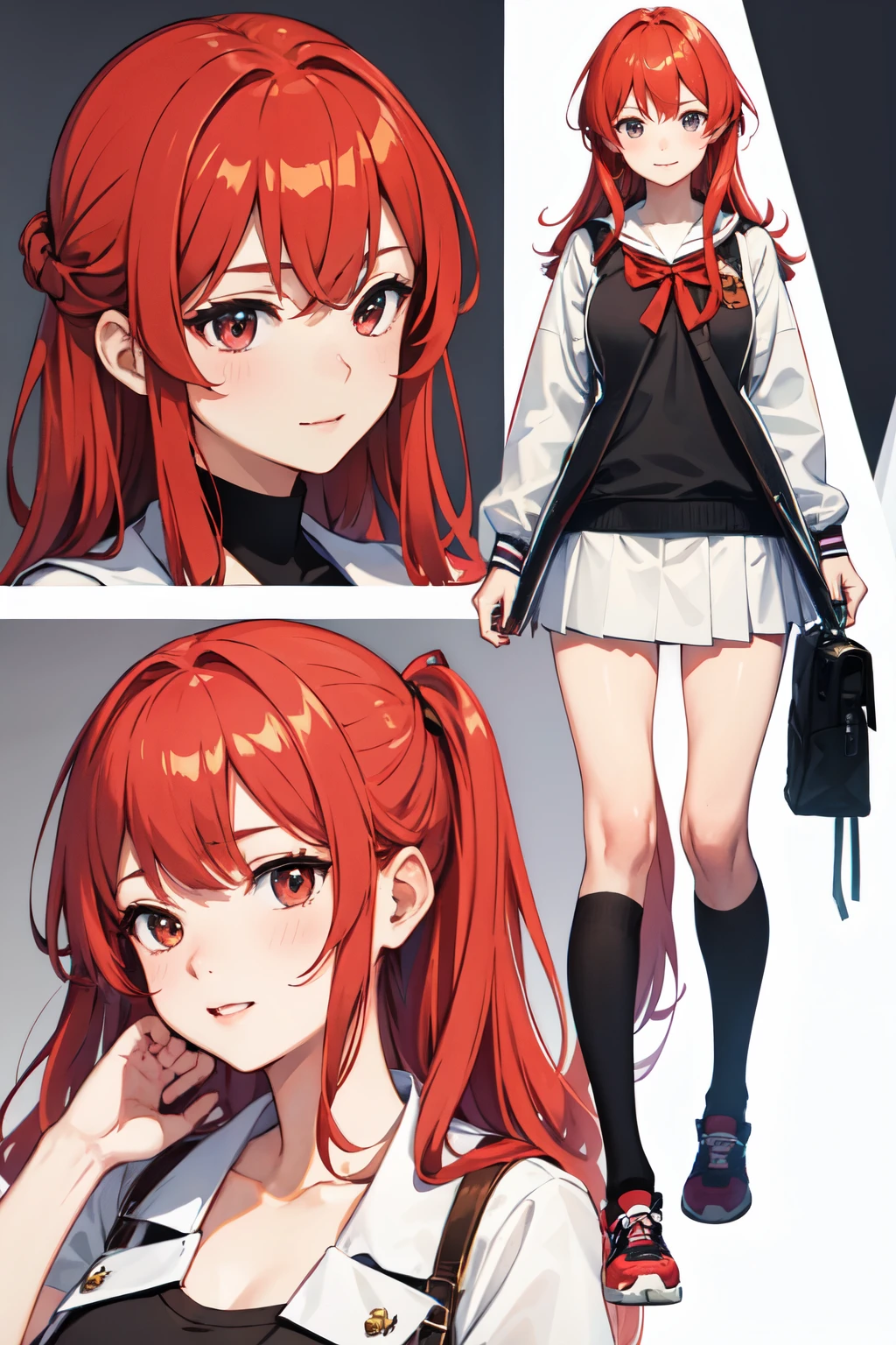 ((Highest quality)), ((masterpiece)), (detailed), high school girl, Lewd, red Hair,Returning home,Nice body, bkue hair