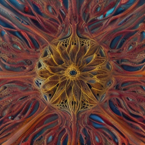 7+√(777×tan(7+7), mandala,dark red, pink flesh and coal black, organic matter, cellular colony, fractal,hyperdetailed, masterpiece, 3d modelling, deep,abstract art, digital art