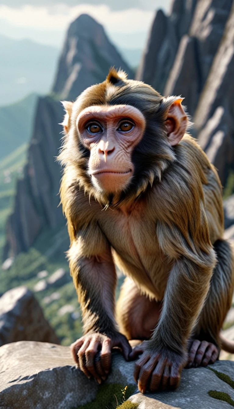 There is a wild beast on the mountain，Looks like a monkey but has four ears(best quality，4K，8K，High level，masterpiece：1.2），Ultra Detailed，（lifelike，Photo real，Photo real：1.37），Highly detailed animals，Realistic lighting，Fantasy Creatures