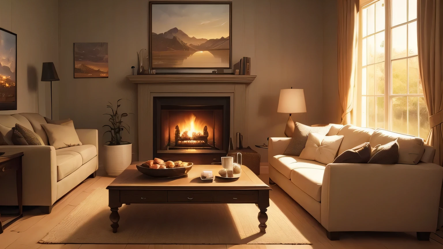 There is a living room with sofa and fireplace, cosy living room background, cosy house background, relaxing concept art, anime background art, cosy environment, cosy wallpaper, warm living room, anime background, relaxing environment Animated landscape concept art, cozy and quiet atmosphere, beautiful animated scenes, cosy place, animated film background, cosy living room, animated landscape