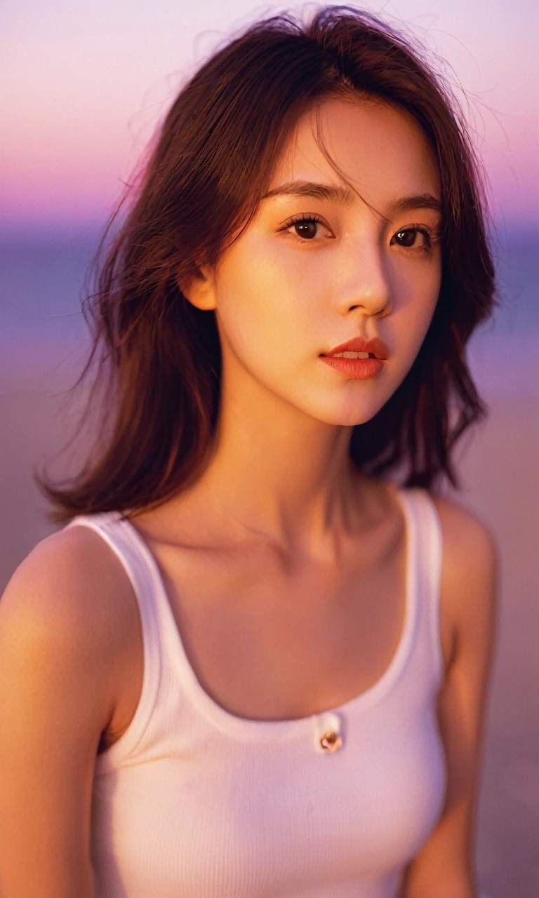 xxmixgirl, 1girl sunset details, Ultra-realistic dramatic lighting and shadows (commend, simulation, Kodak Film) author:Brandon Woelfel Ryan McGinley