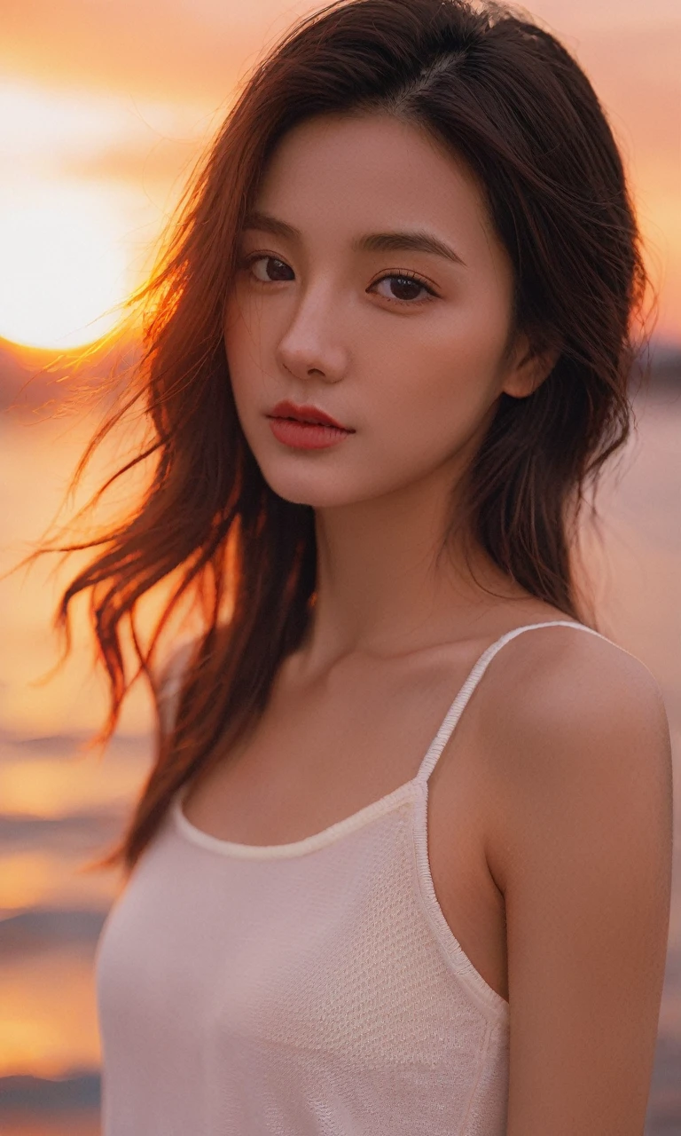 xxmixgirl, 1girl sunset details, Ultra-realistic dramatic lighting and shadows (commend, simulation, Kodak Film) author：Brandon Woelfel Ryan McGinley