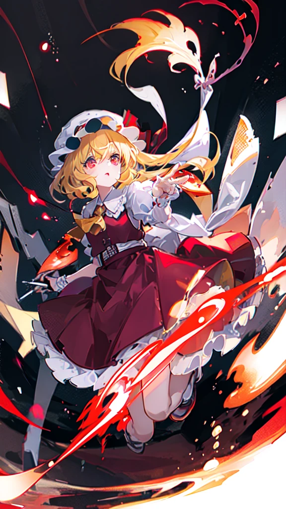(Best image quality)、1 Girl、Red Moon、lake、blonde、Red eyes、wing、Mob Cap、Gothic Lolita clothes