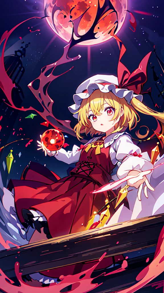 (Best image quality)、1 Girl、Red Moon、lake、blonde、Red eyes、wing、Mob Cap、Gothic ta clothes