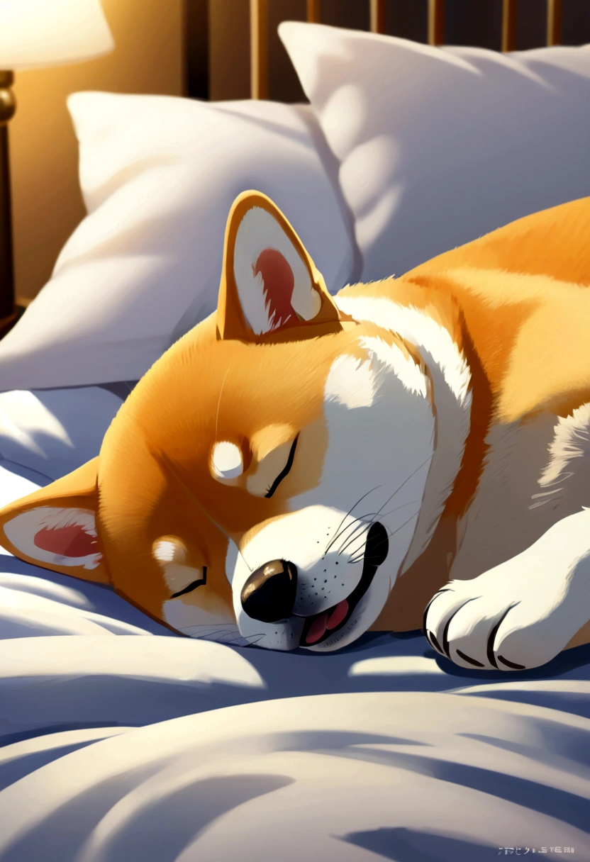 Sleeping soundly in bed Close-up,かわいいShiba Inuのイラスト、Anime Style、Shiba Inu, small,