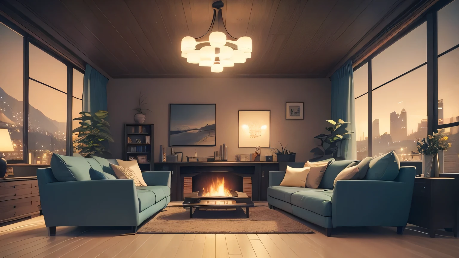 There is a living room with sofa and fireplace, cosy living room background, cosy house background, relaxing concept art, anime background art, cosy environment, cosy wallpaper, warm living room, anime background, relaxing environment Animated landscape concept art, cozy and quiet atmosphere, beautiful animated scenes, cosy place, animated film background, cosy living room, animated landscape