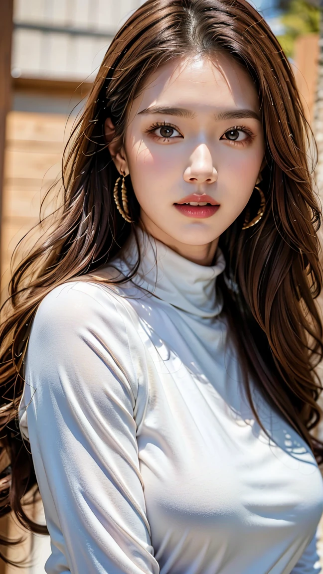 Great style、Long Hair、Curly Hair、20Generation of women、Big Breasts、Turtleneck knit、1people