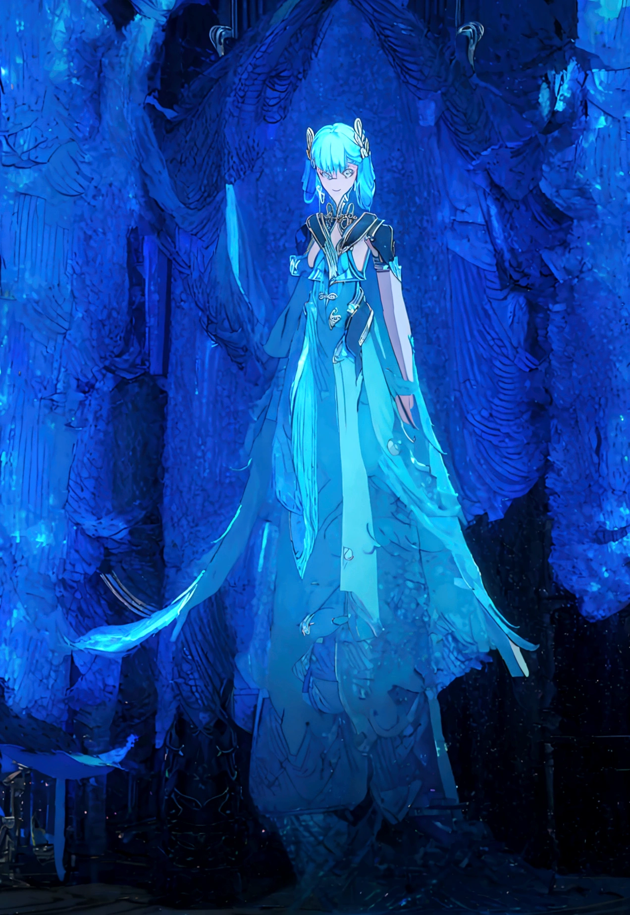 Character (character casting spell pose) (full body) (blue long dragon background)