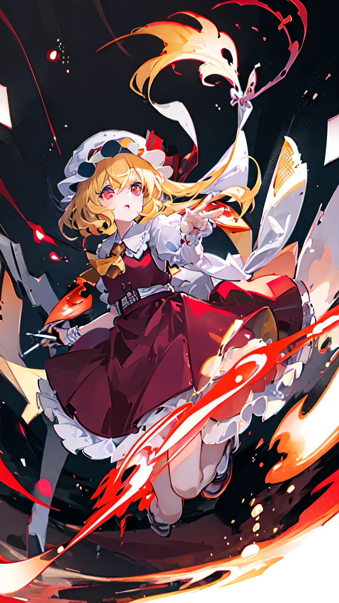(Best image quality)、1 Girl、Red Moon、lake、blonde、Red eyes、wing、Mob Cap、Gothic Lolita clothes