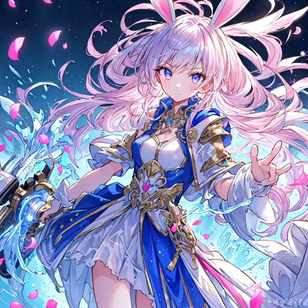 (Detailed illustrations,Extremely detailed and detailed drawing,Delicate lines with slow and fast movements,Realistic texture expression),[color tress main line],(Fantasy World Battlefield [Burning Castle]),(Girl Robot  (Pink Rabbit [metal face])) [Weapon Machine],(([petal] Metal Dress [Frills]) [Floral] [Clear pink translucent armor covering the body surface]) [ribbon]) [Glowing energy tubes at joints],[Use a sledgehammer as a weapon],[[Mobile Weapon Gigant Size][Science Fiction Machine]],(- Metallic luster of metal),(Intricate and beautiful decoration [Intricate details]),(Precisely drawn face)[Perfect eye detail(Beautifully detailed iris)[Jewel-like eyes]],[Long and beautiful eyelashes],[carefully drawn hair [About beautiful and shiny hair]],(Perfect hand detail [Beautiful fingers without breakdowns [Beautiful nails]]),(Perfect Anatomy(Perfect balance))[[Like the whole body]],[Ideal color coordination(Accurate simulation of light-matter interactions)],[Storytelling visual art].
