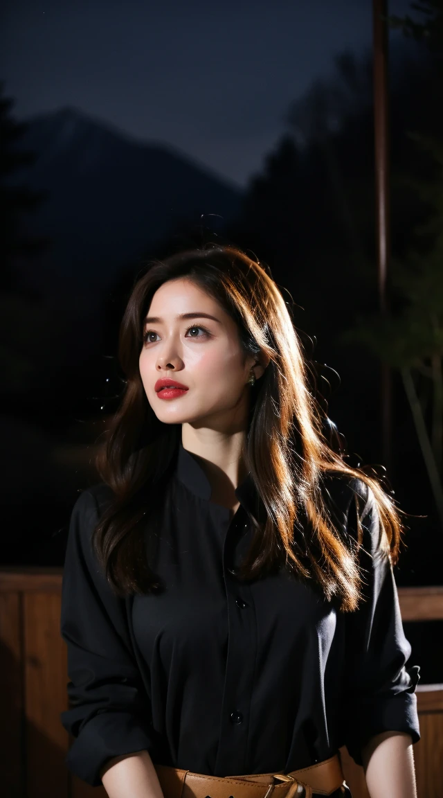 8K, Ultra-realistic, masterpiece, The best quality at its best, Super detailed, High resolution, Random Background, (One woman), huge breasts, thin waist, wide hip, night、深night、Pitch black、nightの森、In the dark forest、Outdoor、moonlight