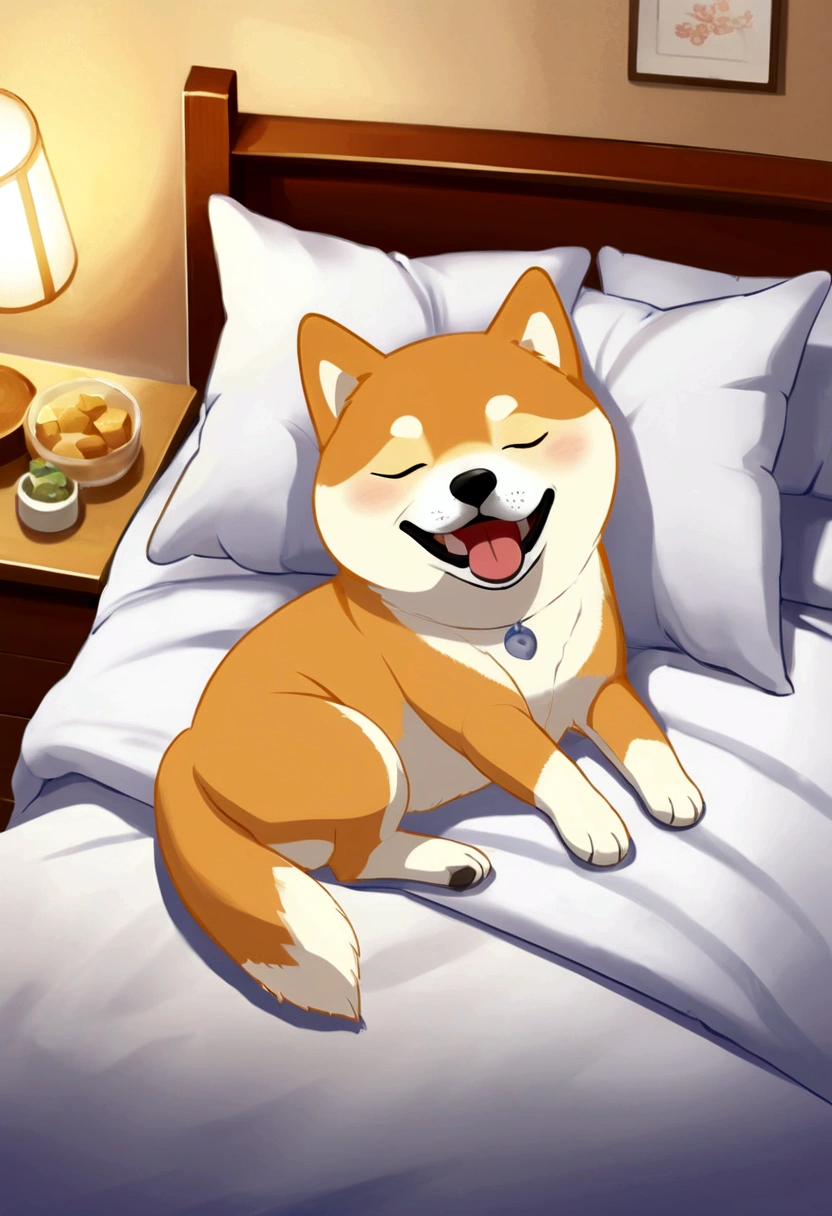 Sleeping soundly in bed,very cute,laughing,Shiba Inuのイラスト、Anime Style、Shiba Inu, small,