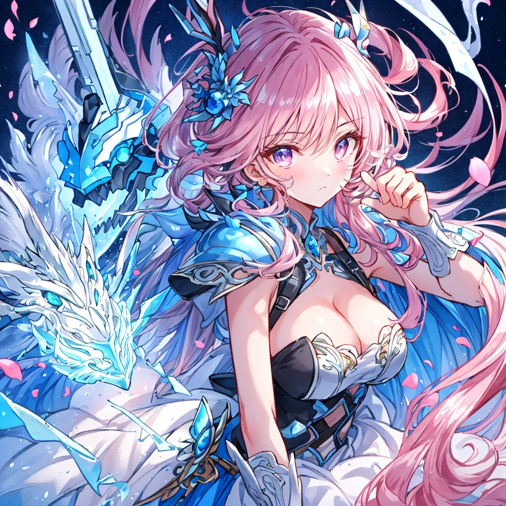 (Detailed illustrations,Extremely detailed and detailed drawing,Delicate lines with slow and fast movements,Realistic texture expression),[color tress main line],(Fantasy World Battlefield [Burning Castle]),(Girl Robot  (Pink Rabbit [metal face])) [Weapon Machine],(([petal] Metal Dress [Frills]) [Floral] [Clear pink translucent armor covering the body surface]) [ribbon]) [Glowing energy tubes at joints],[Use a sledgehammer as a weapon],[[Mobile Weapon Gigant Size][Science Fiction Machine]],(- Metallic luster of metal),(Intricate and beautiful decoration [Intricate details]),(Precisely drawn face)[Perfect eye detail(Beautifully detailed iris)[Jewel-like eyes]],[Long and beautiful eyelashes],[carefully drawn hair [About beautiful and shiny hair]],(Perfect hand detail [Beautiful fingers without breakdowns [Beautiful nails]]),(Perfect Anatomy(Perfect balance))[[Like the whole body]],[Ideal color coordination(Accurate simulation of light-matter interactions)],[Storytelling visual art].
