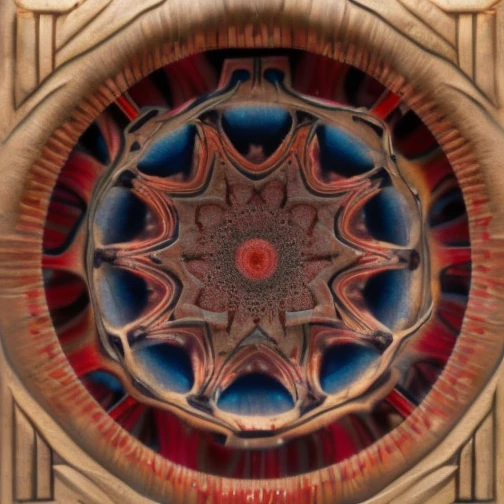 7+√(777×tan(7+7), mandala, centered,dark red, pink flesh and coal black, organic matter, cellular colony, fractal,hyperdetailed, masterpiece, 3d modelling, deep,abstract art, digital art