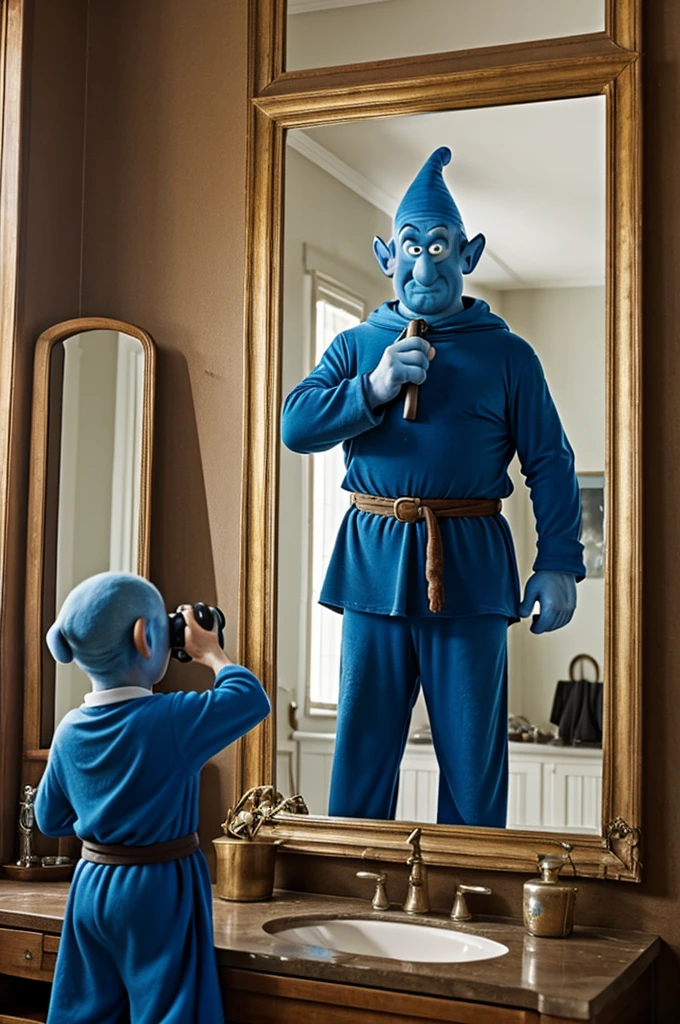 Gargamel of the Smurfs taking a photo in the mirror