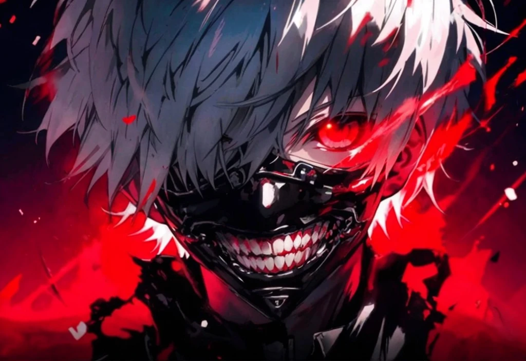 Ken kaneki From Tokyo ghoul, Eye patch, looking in the caner , with knifes blood Thirsty, mouderous look Ken kaneki From Tokyo ghoul, Eye patch, looking in the caner , with knifes blood Thirsty, mouderous lookanime character with white hair and red eyes with a creepy smile, ken kaneki, tokyo ghoul, kaneki ken, badass anime 8 k, anime wallpaper 4k, anime wallpaper 4 k, 4k anime wallpaper, best anime 4k konachan wallpaper, anime style 4 k, with red glowing eyes, ultra hd anime wallpaper, anime wallaper
2
anime character with white hair and red eyes with a creepy smile, an anime drawing inspired by Kawabata Ryūshi, trending on pixiv, digital art, ken kaneki, tokyo ghoul, kaneki ken, badass anime 8 k, anime wallpaper 4 k, anime wallpaper 4k, 4k anime wallpaper, best anime 4k konachan wallpaper