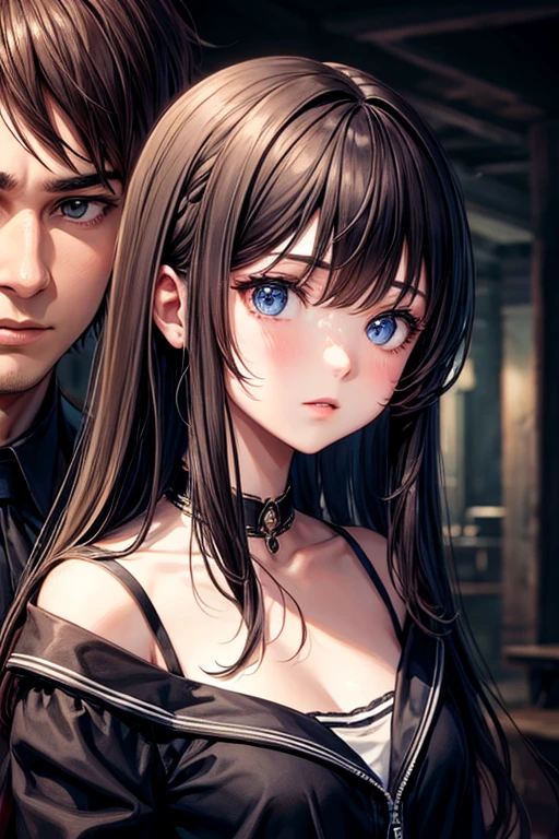Portrait girl and boy , Background dark