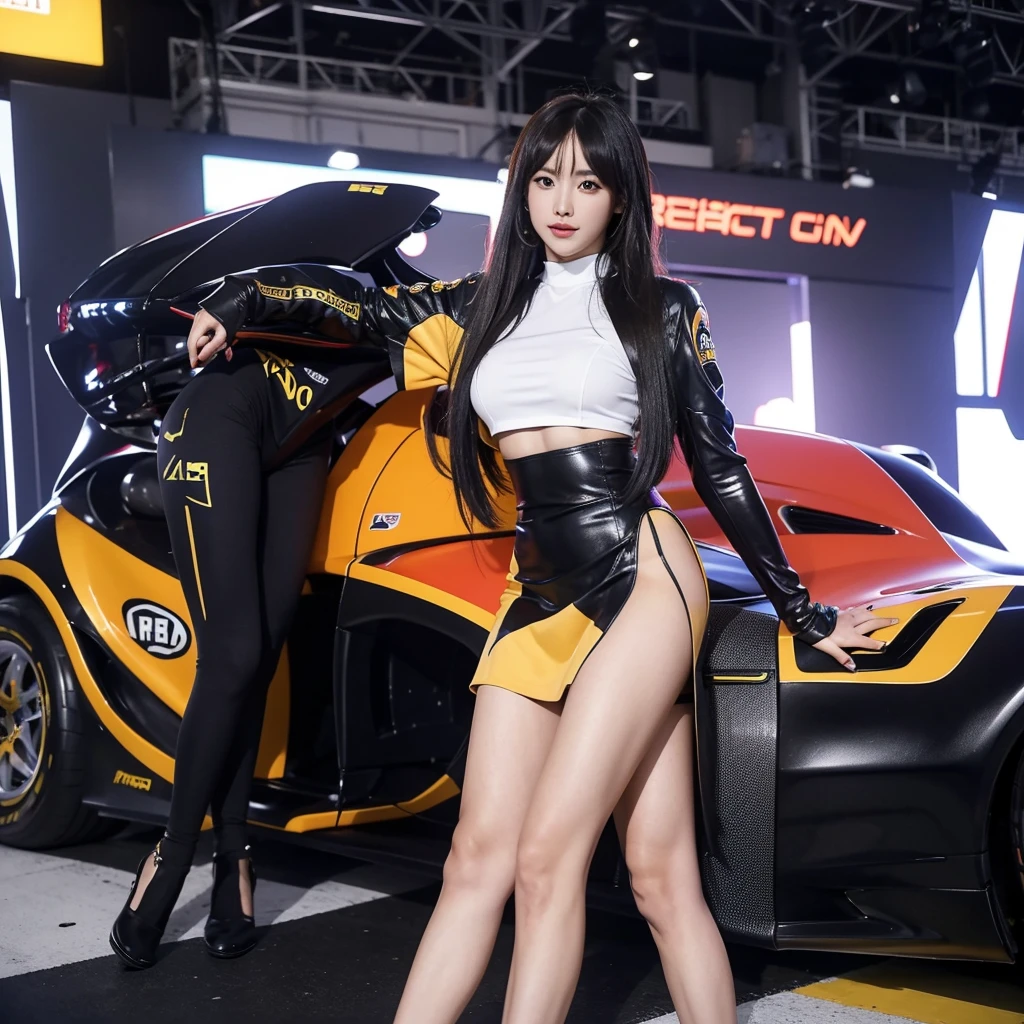 Cool woman、Colorful costumes、F1 Driver Cosplay、Colorful costumes、Clothing with company logo、Grid Girlsのカラフルで派手な衣装、Grid Girls、Perfect Face、Paddock Girls、Harem、motor Show、tights、Bodycon Costumes、Grid Girls、Russia、Grid Girlsのコスプレ、belly button、Pleated skirt、Bodycon Costumes、Photographed in a sexy pose