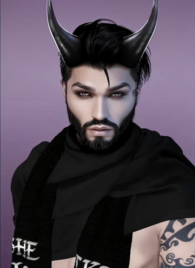male, black hair, piercinge, beard, horns, gothic