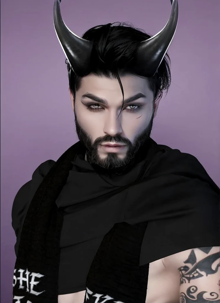 male, black hair, piercinge, beard, horns, gothic