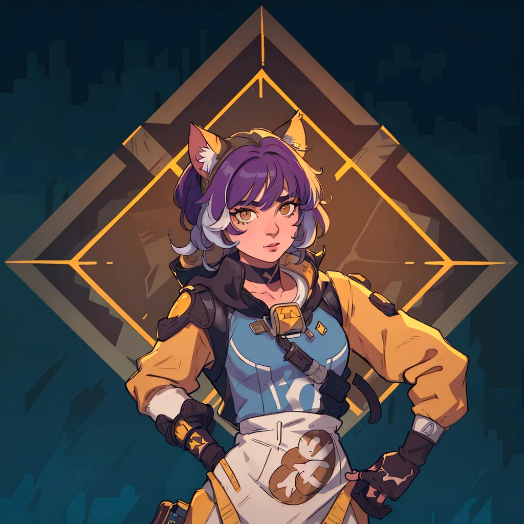 A closeup of a person in a cat costume, Loba Andrade de Apex Legends, Apex Legends character, in the style of apex legends, inspired by Jules Chéret, apex legends portrait, valuing character, there is mystery, arcane faux pas portrait, as supervisory character, Starfinder Style, Official character art