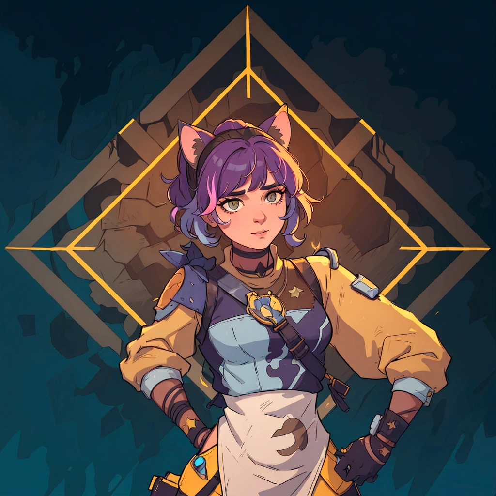 A closeup of a person in a cat costume, Loba Andrade de Apex Legends, Apex Legends character, in the style of apex legends, inspired by Jules Chéret, apex legends portrait, valuing character, there is mystery, arcane faux pas portrait, as supervisory character, Starfinder Style, Official character art