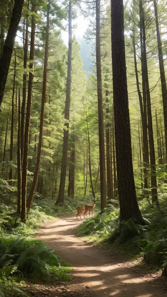 Forest bathing with deer and birds and paths