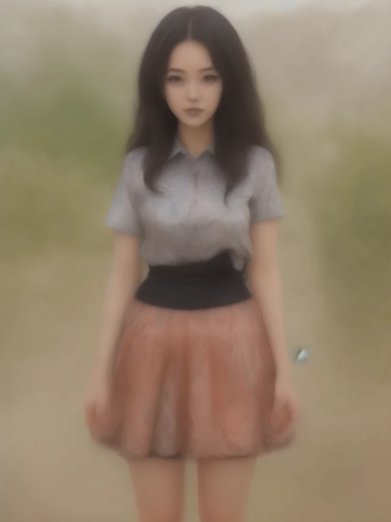 1 woman, 22yo, realistic, masterpiece, high detailed skin, looking at viewer, full body shot, scenic view, long hair, black hair
print shirt, print skirt