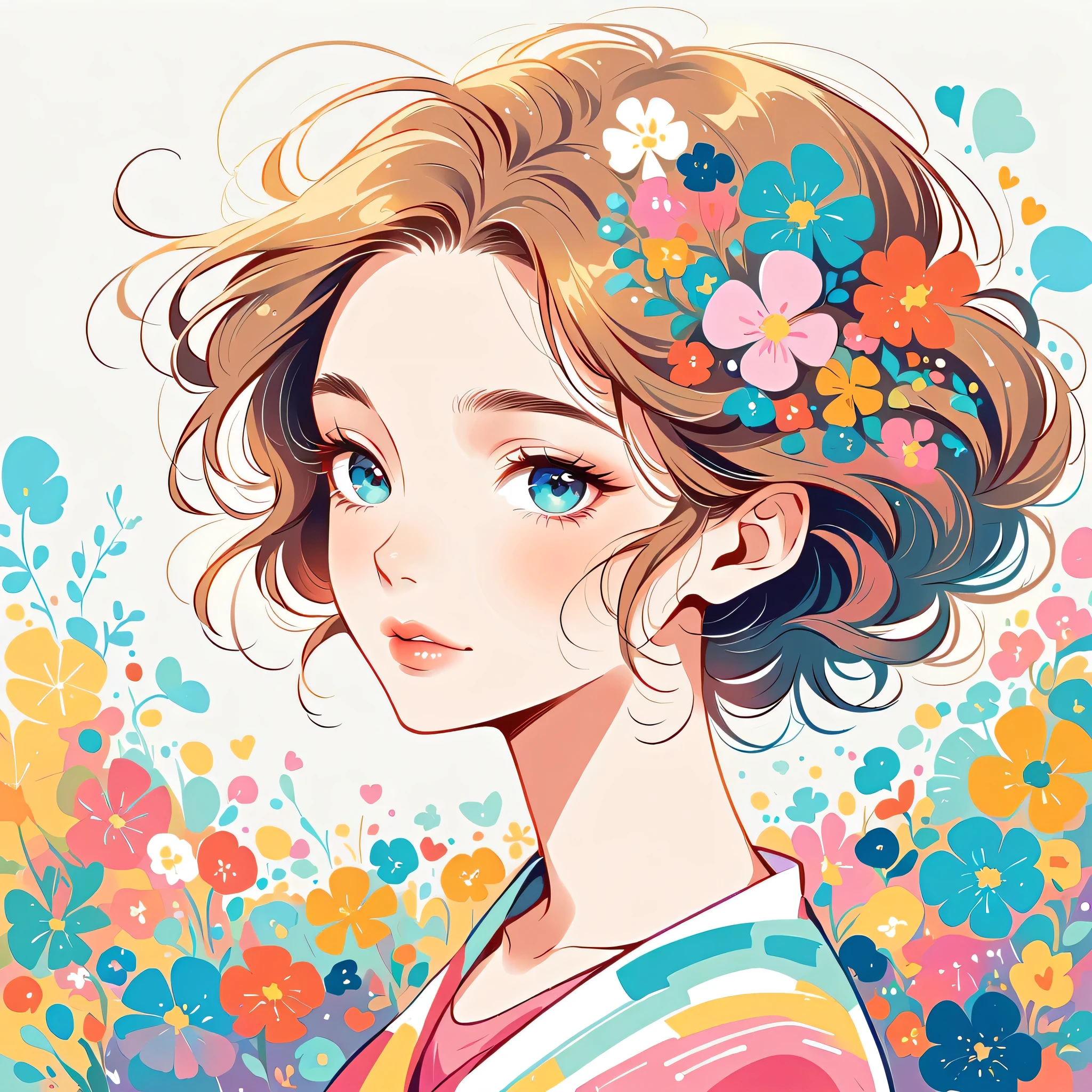 Takashi Murakami style、The most beautiful girl of all time、Lips in Love、Colorful flowers、Simple line initials、Abstract art、Urban Background, Lips in Love, Love and Hopes