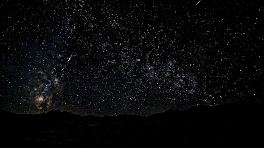 arafed view of a desert with a few stars in the sky, night sky with many meteorites, shooting star in background, perseides meteor shower, meteors are falling from the sky, sky strewn with stars, meteor shower, on a clear magnificent night sky, starry sky in background, meteors falling, stars in the sky above